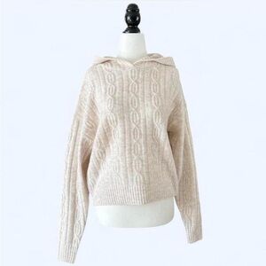RW&Co Women’s Cream Cable Knit Cabincore Cozycore Sweater Boho Hoodie Small